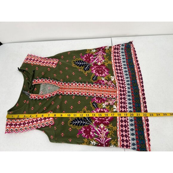 Anthropologie S Green Floral Embroidered Sigrid Tank Top Tie Neck Ruffle Boho - Picture 8 of 9